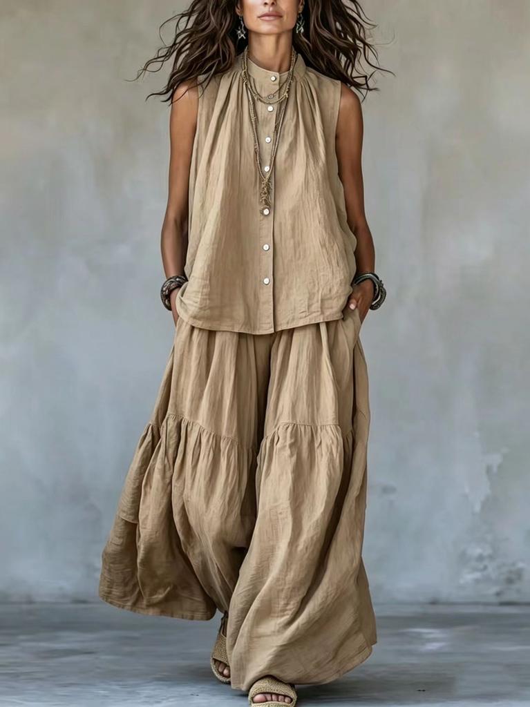 2026 European and American Cross-border New Foreign Trade Women's Clothing Autumn and Summer Solid Color Fashion Casual Loose Loose Pants Two-piece 