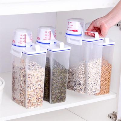 Plastic graan dispenser opslagdoos keuken voedsel graan rijst container mooie rijst opslagdoos bloem graan opslag blik
