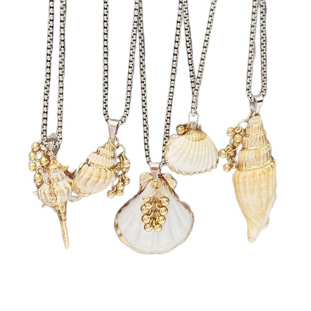 Handmade Scallop Beads Necklace Multiple Strand Chain Choker Shell Pendant Necklace Sweet Style