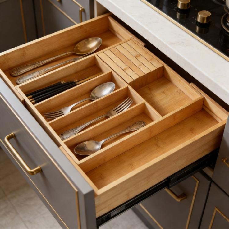 Sustainable Wooden Cutlery Solution With Customizable Compartments For Blades And Cooking Tools