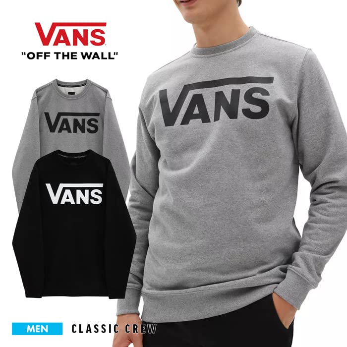 VANS Tops Classic Crew Sweatshirt Sweatshirt with Ribbed Sleeves and Fleece Lining Crew Neck Dance Skateboard Street Casual Black X Men's (L, White)