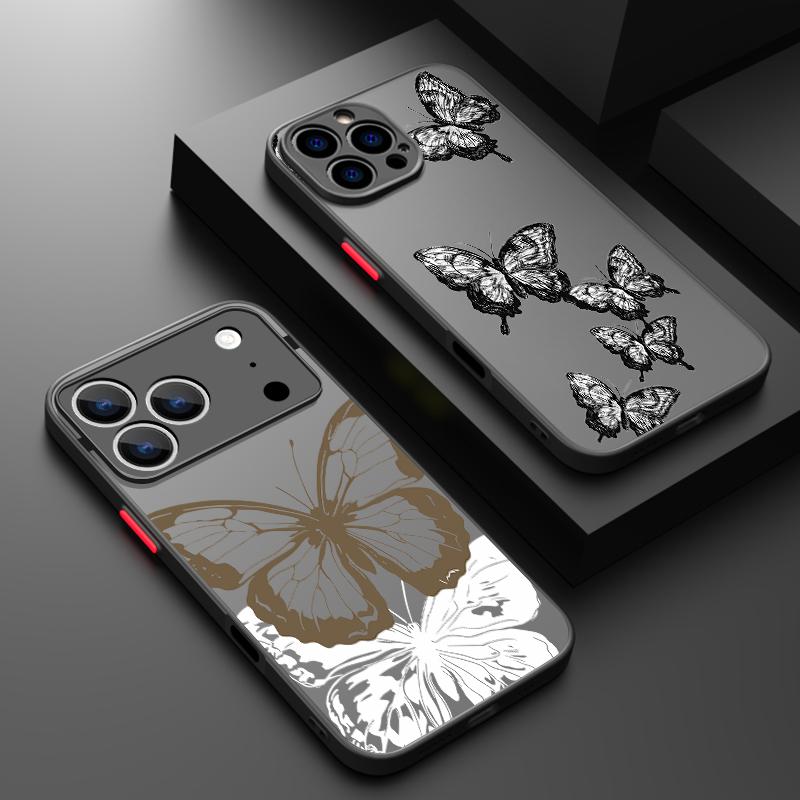 Simple Butterfly Print Case For iPhone 17 Air 16e 16 15 14 Pro Max 13 15 Pro 17 Pro 17 Shockproof Soft Edge Hard PC Matte Phone Cover