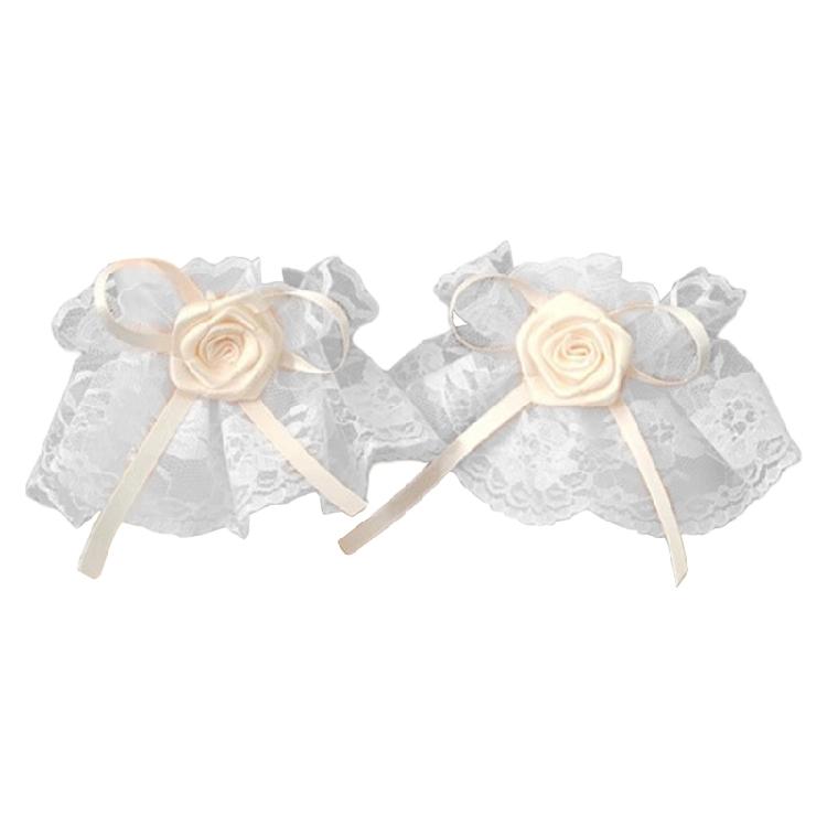 

Elegant Ribbon Lace Wrist Cuff False Sleeves Bowknot Jabot Costume Accessory Ribbon Ruffled Brim Crosses Wristband білий/бежевий