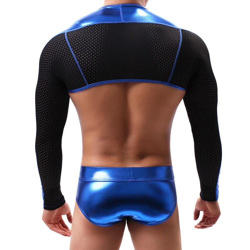 Herren Schals Unterhosen Anzüge Kunstleder Ausschnitt Bühnenkostüme Sissy Brustgeschirr Männer BDSM Fetisch Unterwäsche Bondage