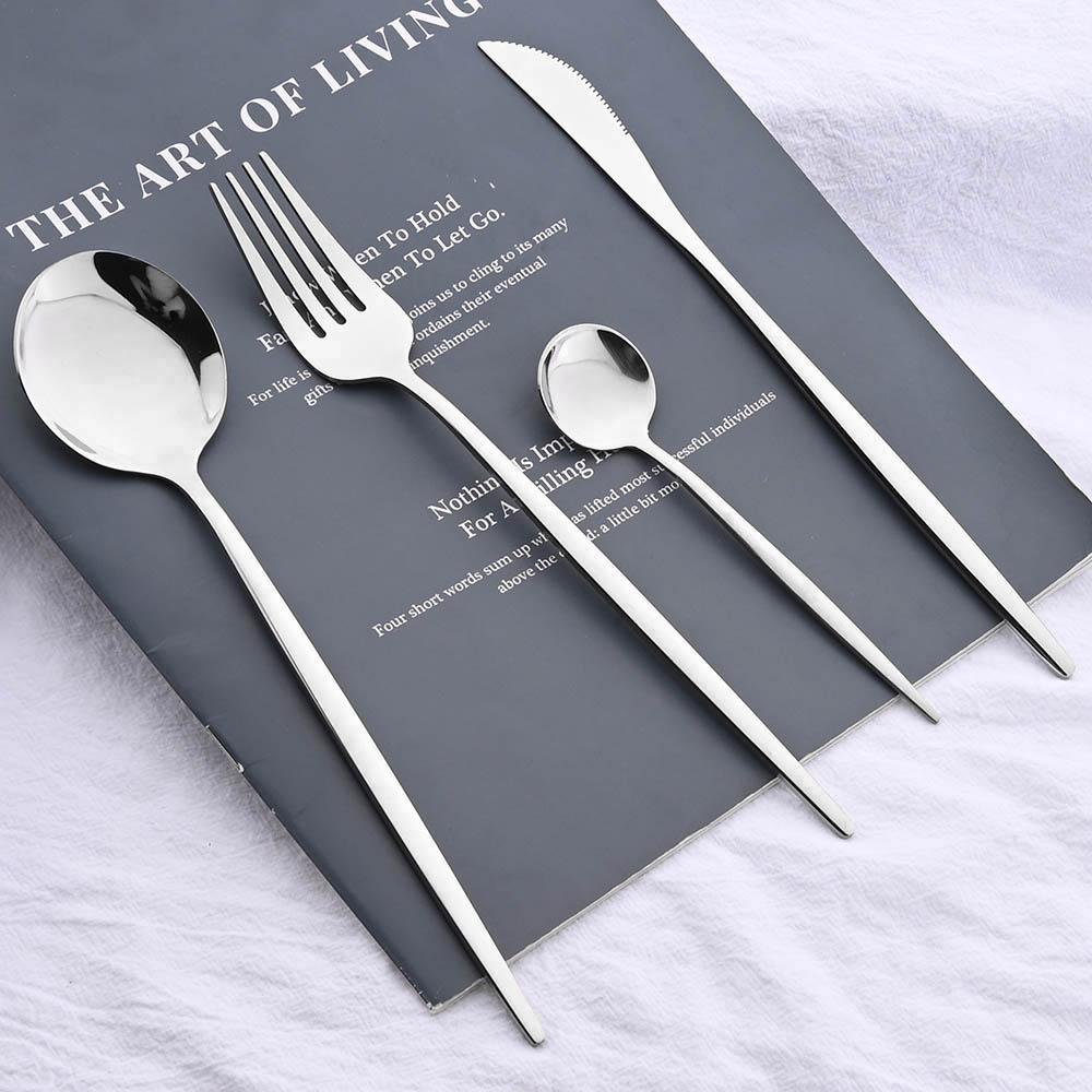 Set di Posate d'Argento da 40 Pezzi Posate in Acciaio Inossidabile Coltello da Cena Occidentale Forchetta Cucchiaio Stoviglie Cucchiaini da Tè Forchetta per Frutta e Torta Cucina