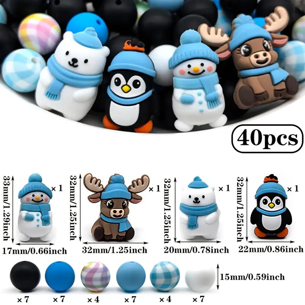 25/40PCS Winter Christmas series silicone bead set, perfect for DIY handmade crafts such as keychains, necklaces, bracelets, etc