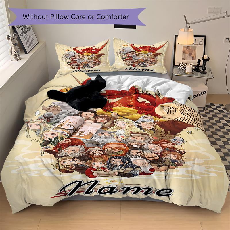 Custom Textile Golden Bedding 3 Piece Set HD Print Duvet Cover Pillowcases for Teens Adult Bedroom Decoration