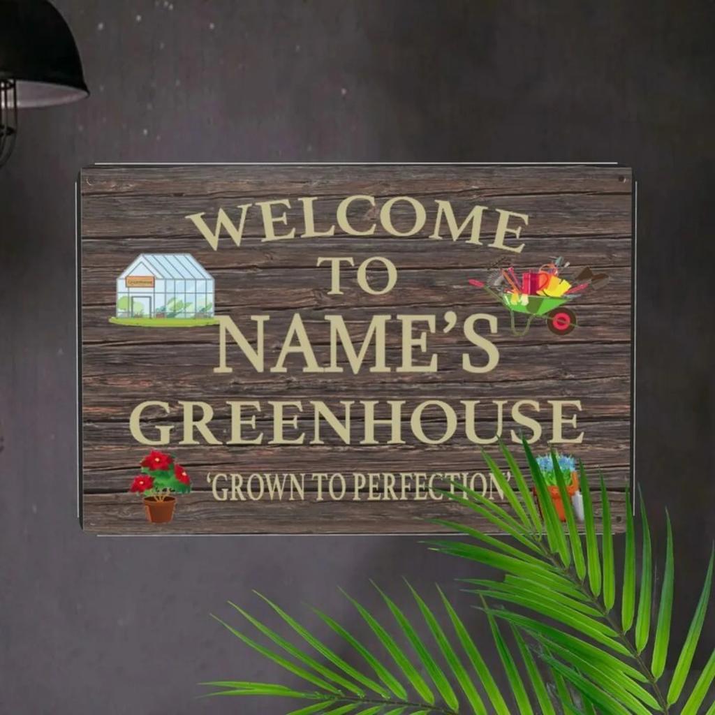 Custom Personalized Welcome Greenhouse Aluminum Sign Rustic Garden Wall Decor