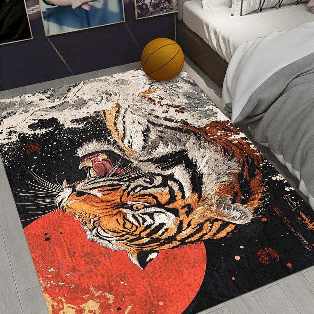Mighty King of The Forest Tiger Style Large Living Room Carpet Comfortable Soft Fluffy Bedroom Carpet Modern Home Decoration