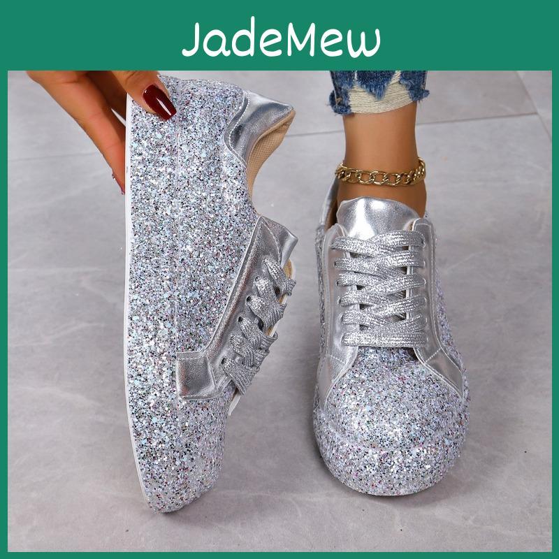 Woman Sneakers Casual Shoes Platform Sneakers Women Shiny Bling Silver Beautiful Breathable Vulcanized Shoes