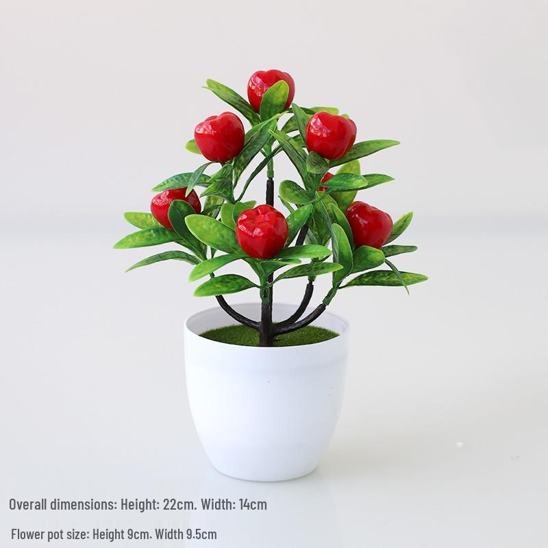 Ornamento Artificiale da Tavolo in Vaso: Bouquet di Piante Verdi e Frutta del Denaro