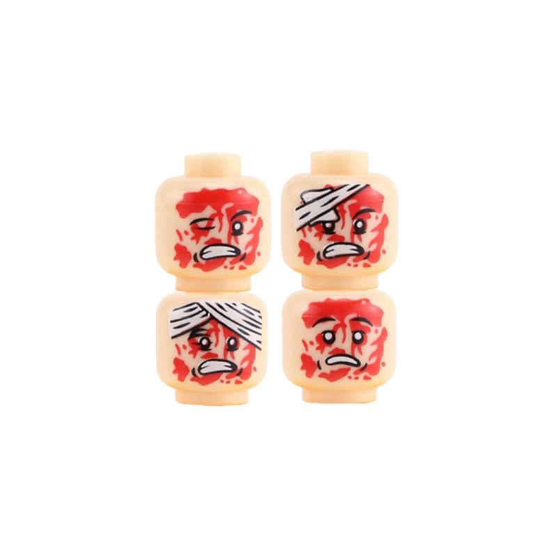 Non-Toxic Ww2 Injured Emotional Face Heads Building Blocks Army Soldiers Figures Zombie Heads Military Weapon Parts Bricks Toy