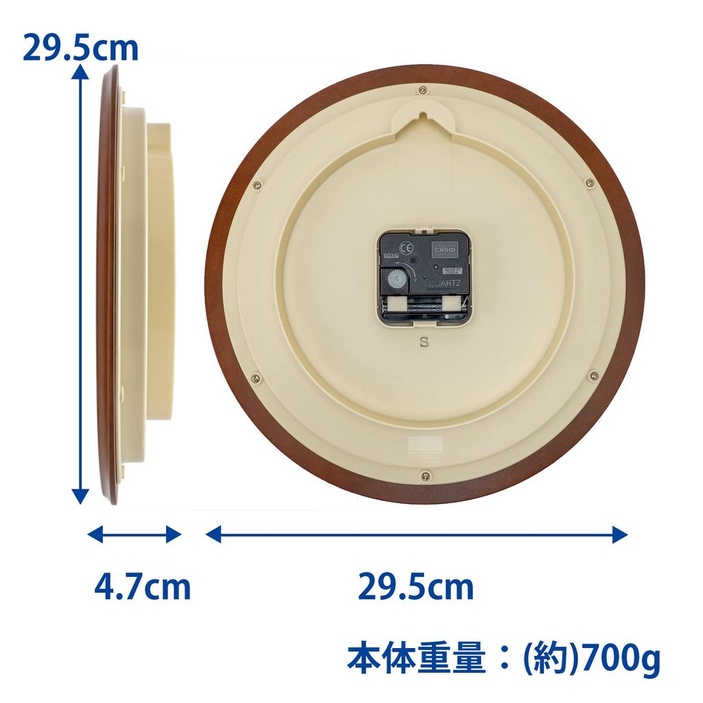 Casio Wall Clock, Brown, Analog, Wooden Frame, Wooden, Wood Grain, Quiet, Continuous Second Hand, IQ-136-5JF