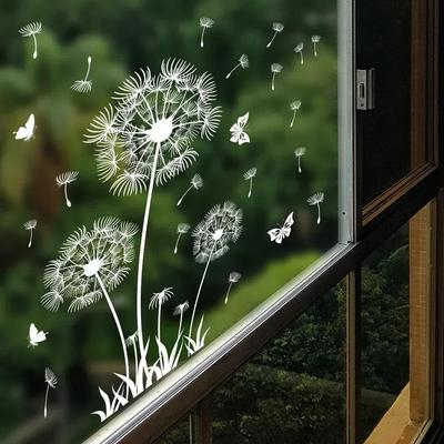 Christmas Home Decor Wallpaper White Dandelion Butterfly Electrostatic Wall Sticker Glass Window Double Sided Pattern Decals
