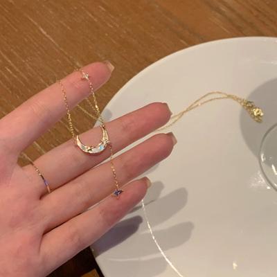 Crescent Moon Necklace Tiny Moon Star Necklace Dainty Necklace Gold Star Choker Pendant Necklace for Women Girls Delicate Minimalist Jewelry