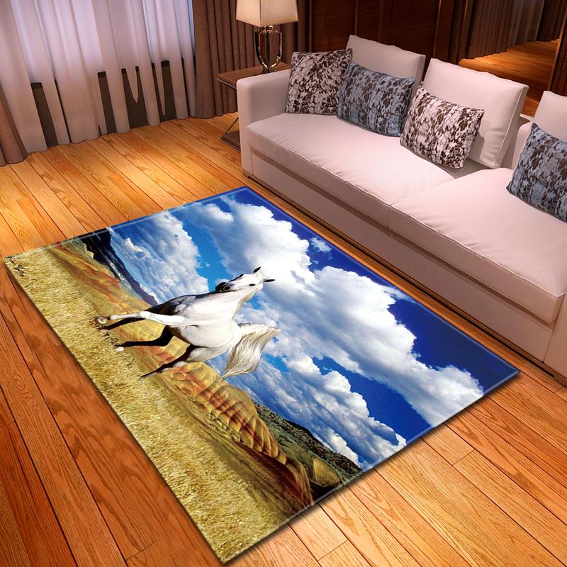 Modern Decor 3D Horses Pattern Carpet Sofa Area Rug Anti-slip Mats Bedside Kitchen Rugs Children Play Carpets for Living Room