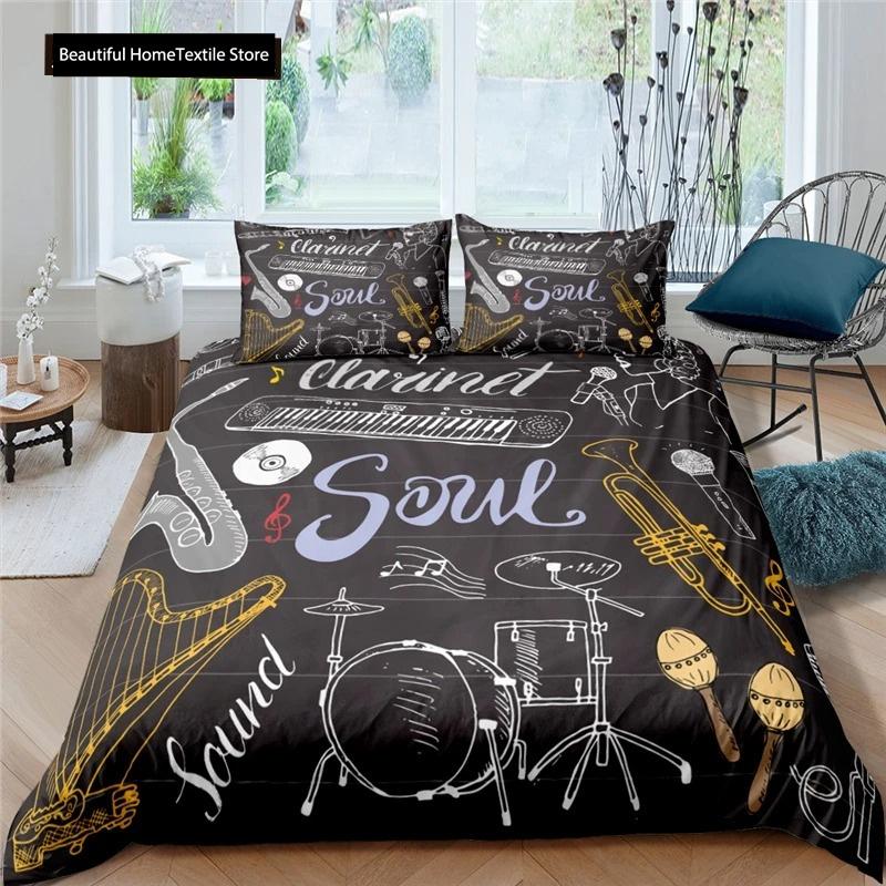 3d Music Notes Guitar Duvet Cover Set For Teens Adults Bedroom Decor Music Bedding Sets Fashion Hip Hop Comforter Cover