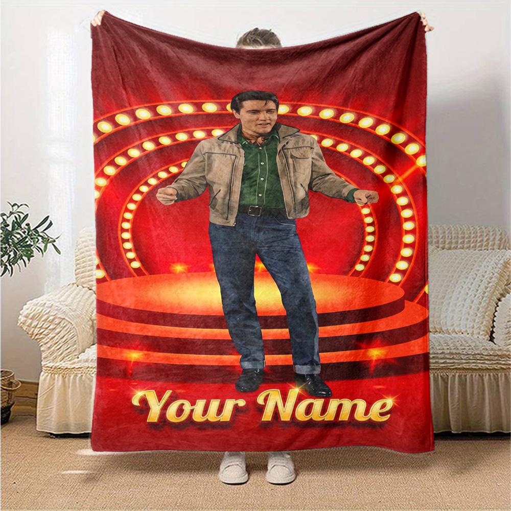 Elvis Presley Personalized Name Blanket Gift Personalized Blanket Soft Warm Cozy Suitable for Sofa Couch Livingroom Living Room All-Season Use