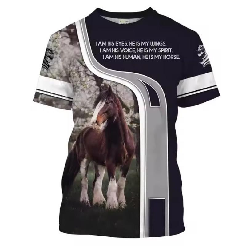 

Летняя мужская футболка с короткими рукавами, футболка с 3D-принтом лошади, свободная футболка с круглым вырезом, повседневный уличный трендовый топ с короткими рукавами 5XL