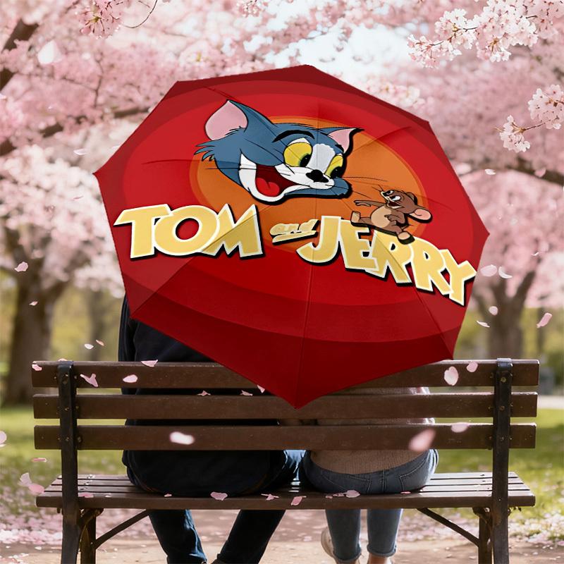 1PC Warner Tom Jerry Automatic Open/Close Umbrella with Windproof, 30-Rib Sturdy Canopy, Durable Ribs1247A