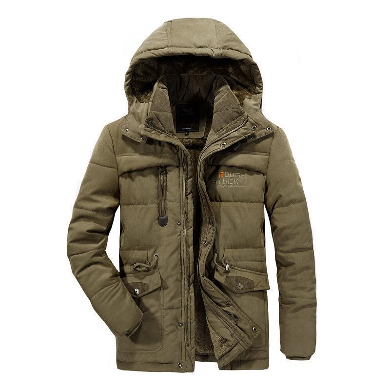 Plus-size Men's Cotton-padded Coat with Fleece and Thickening Medium Length Plus-size Warm Cotton-padded Coat