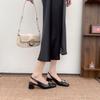 Spring and Summer New 2025 French Square Head Bow Empty Single Shoes High Sense Outer Wear Thick Heel Temperament Sandals Women
