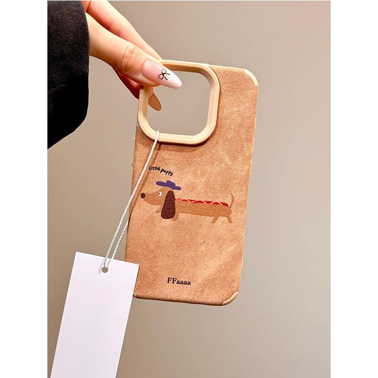 

Кожаный узор с рисунком мультяшной собаки таксы подходит для Apple 16promax чехол для мобильного телефона iPhone 15 полный комплект 14/13 коричневый Apple XS