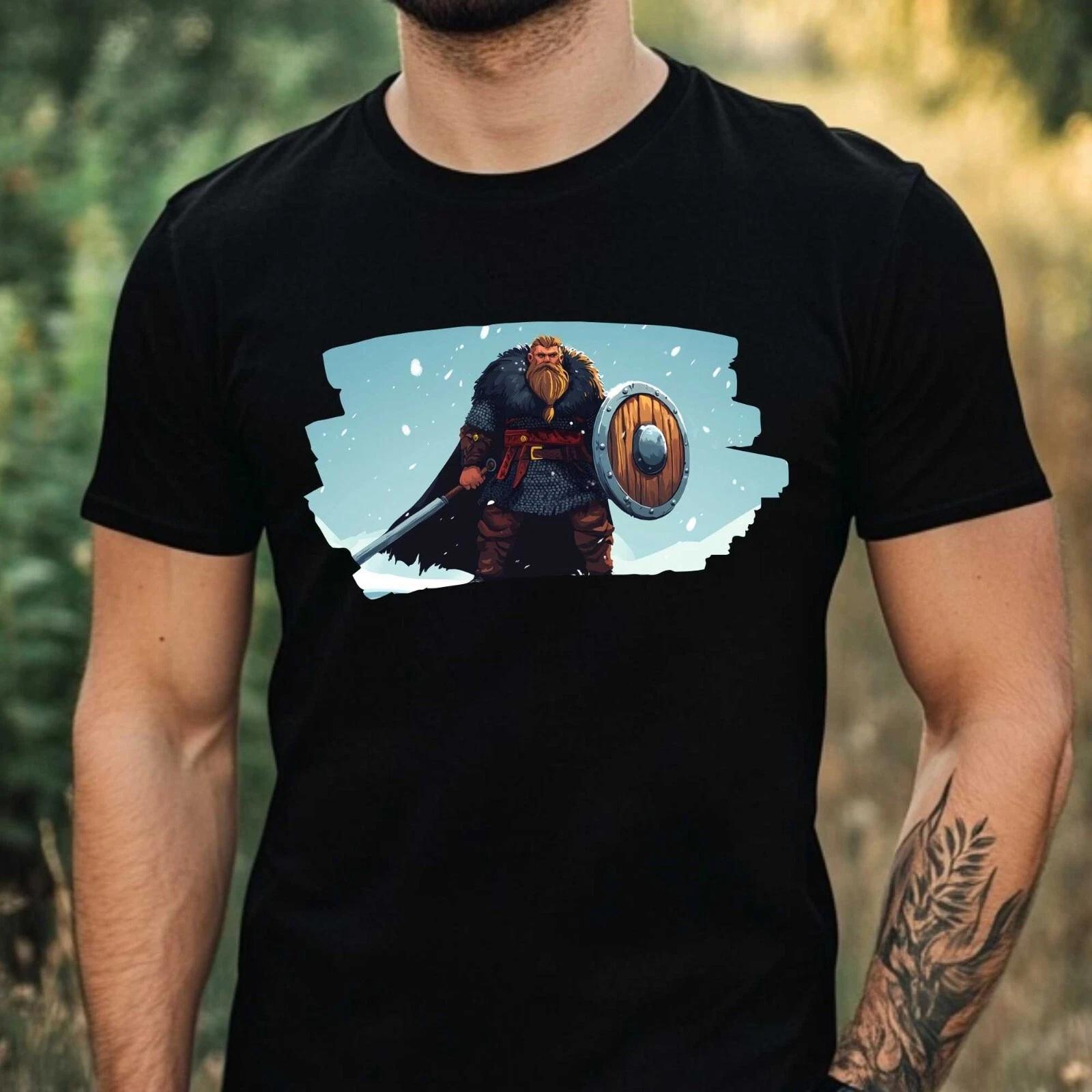 T-Shirt Herren Wikinger Krieger Motiv Baumwolle Größe XS bis 5XL XS