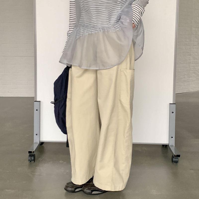 Thirteen Rows: Women s High Waist Casual Korean Style Cargo Pants Medium бежевый