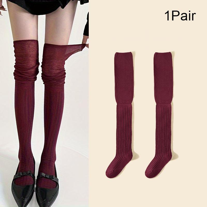 Women Thin Washable Solid Casual Long Stacked Vintage Knee-High Socks Fashion High Elasticity Outdoor Polyester Stockings 1 Pair