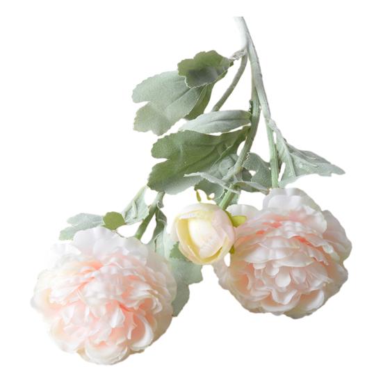 Artificial Ranunculus Flower Faux Silk Ranunculus Bouquet with 2 Heads Full Blooms And 1 Bud for Floral Arrangement Wedding Event Centerpiece