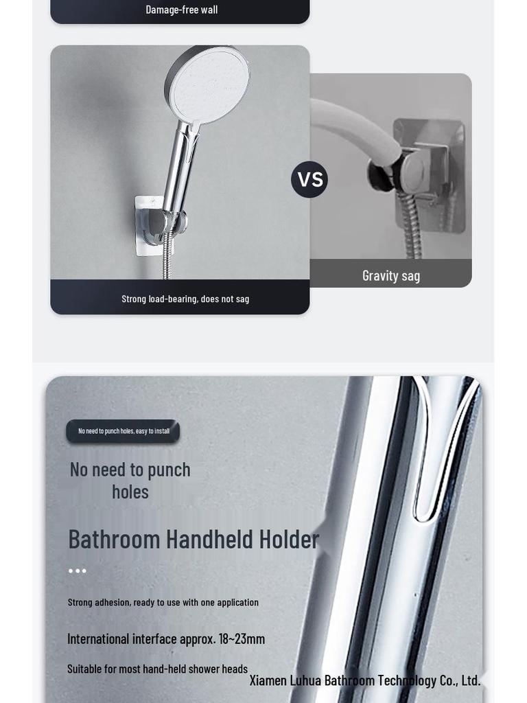 No-Drill Movable Shower Head Holder with Suction Cup Wall Mount for Bathroom