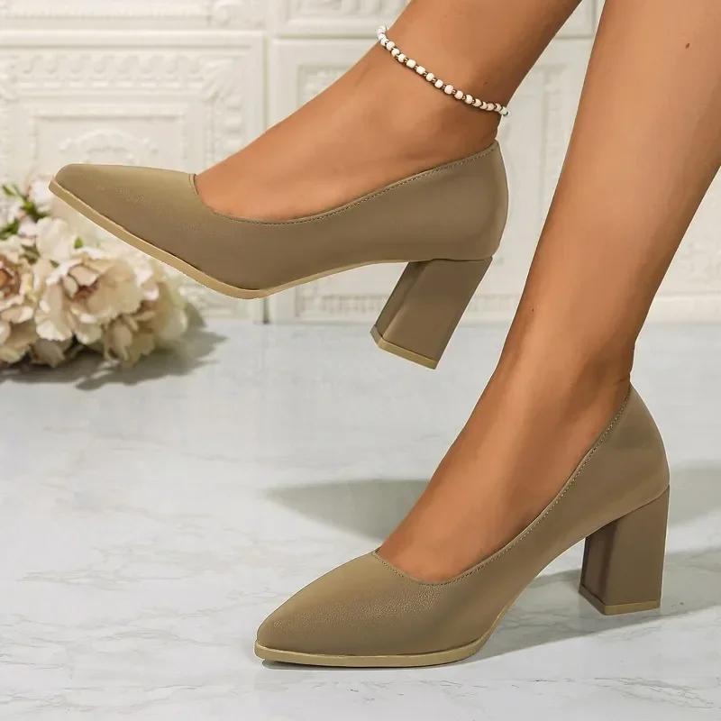 Moda 2024 Wysokiej Jakości Buty Damskie Jedno Kopnięcie Damskie Czółenka Jesień Szpiczasty Nosek Jednolite Sukienka Impreza Klocek Obcas Płytkie Duży Rozmiar Buty