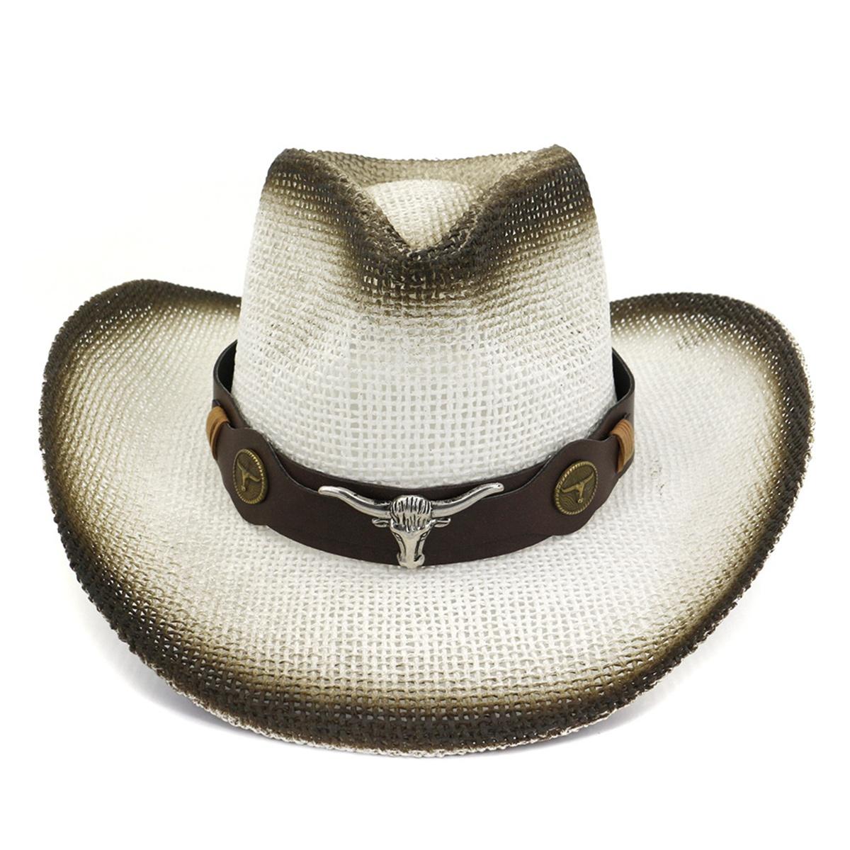 Men Women Outdoor Western Sunscreen Sun Hat Beach Hat Western Spray Paint Cowboy Straw Hats