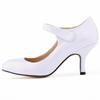 Zapatos de tacón alto informales de charol con tiras en el tobillo para mujer, 7 cm, tacón medio, cómodos, redondos, de boca baja, para trabajo, boda, color rojo