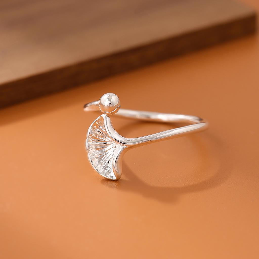 New Simple Popular Ginkgo Leaf 925 Sterling Silver Jewelry Not Allergic Fresh Round Beads Exquisite Popular Opening Rings R215