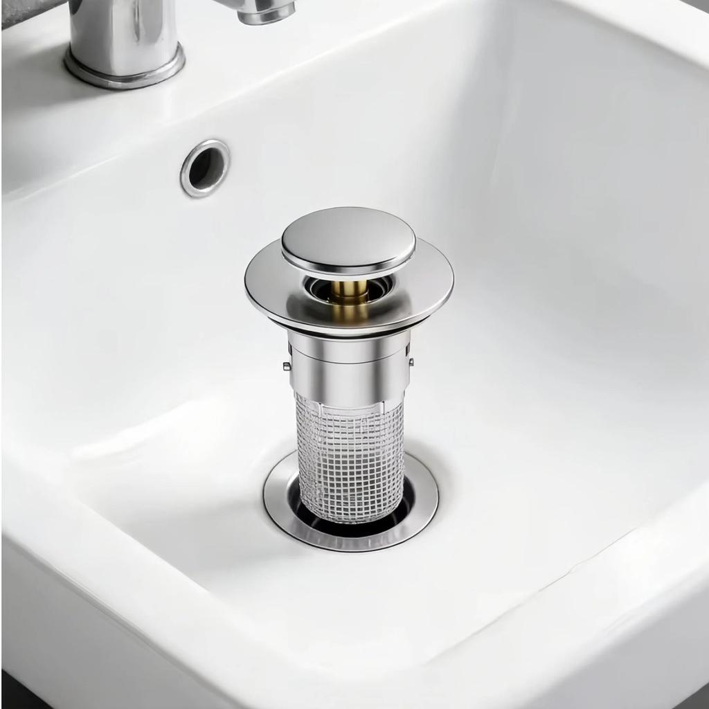 2er-Pack Edelstahl Pop-Up Waschbecken-Abfluss-Sieb – Herausnehmbarer Korb! Verstopfungssicherer Haarfänger für Badewanne/Dusche/Waschbecken