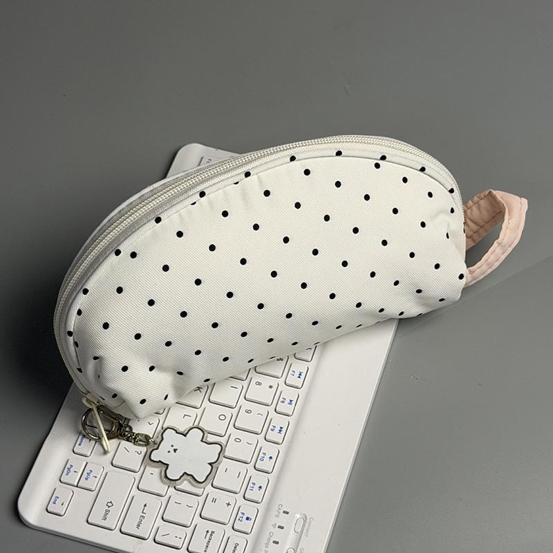 Polka Dot Large Capacity Stationery Pouch Soft Touch Pencil Bag for Primary Middle School Student Supplies