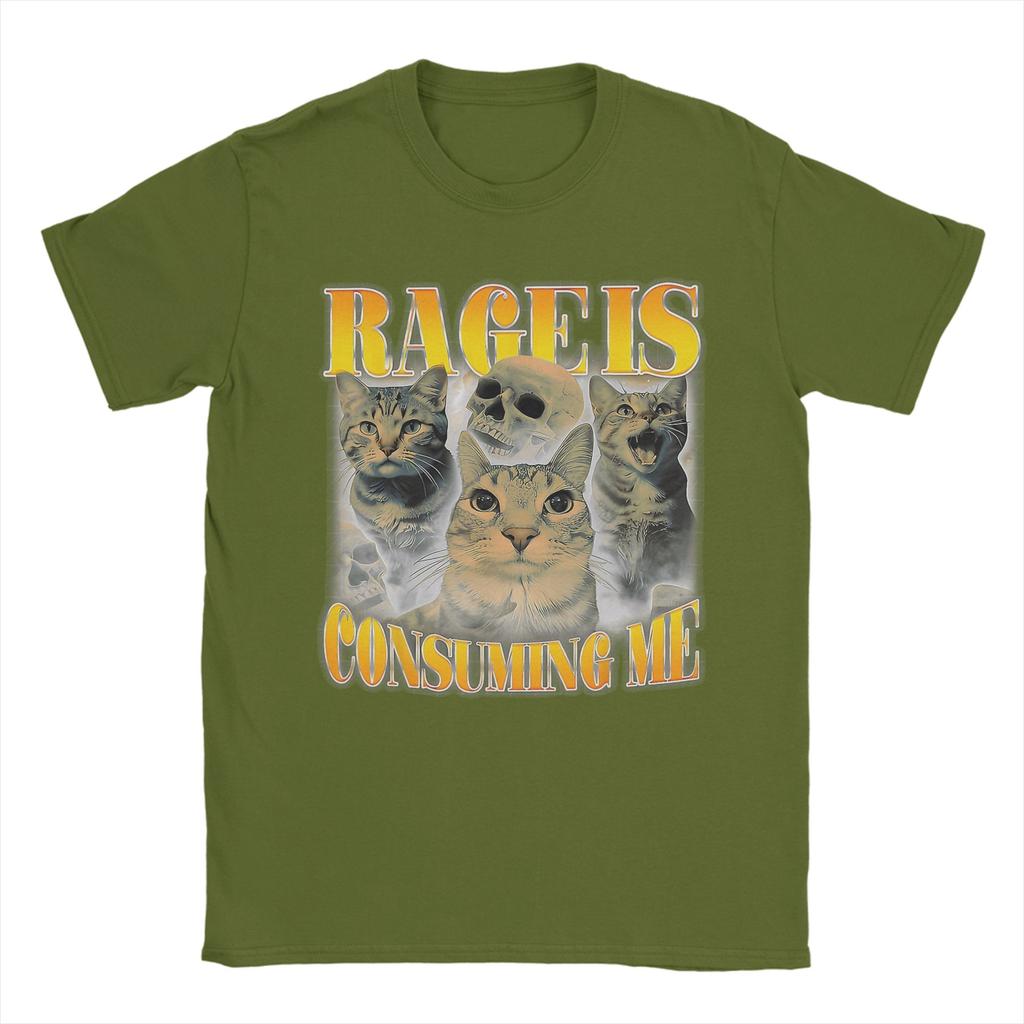 Men's T-Shirts Rage Is Consuming Me Cat Meme Humor Pure Cotton Tees Short Sleeve T Shirts Round Collar Clothes Printed