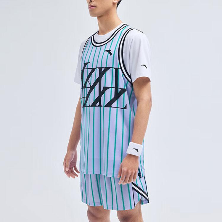Anta Lighthearted Series Logo Letter Pattern Striped Tank Top And Shorts Basketball Suit Men Sportswear Light-Jade-Purple 152321205-4