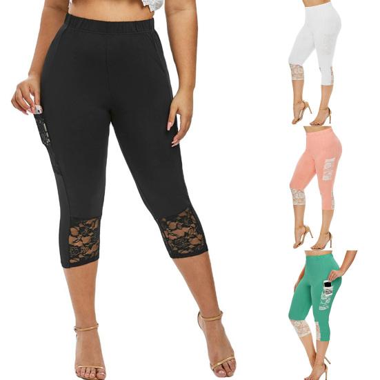 Female Pants Women Lace Stitching Slim Leggings Elastic Waist Tight Yoga for Sports