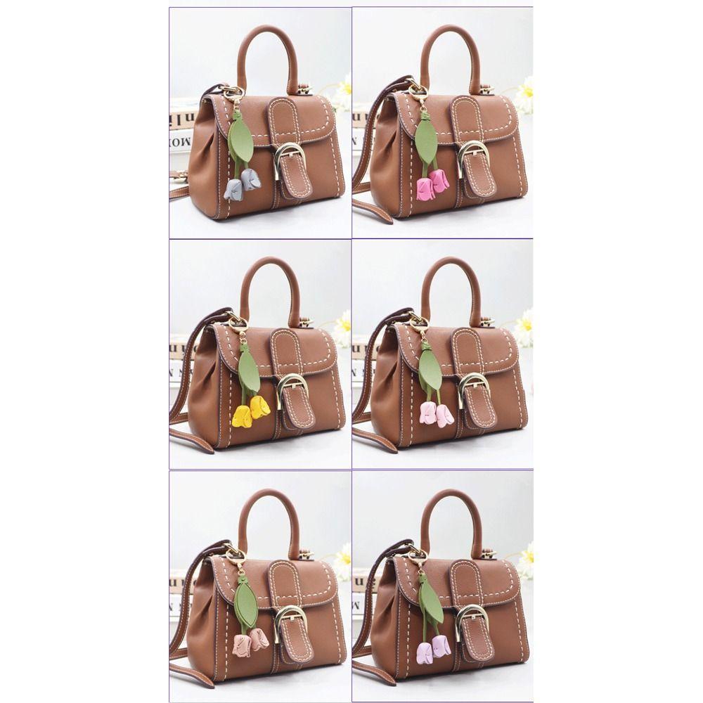 Car Decoration Tulip Flower Keychain Leather Keychain Pendant High Quality Bag Ornament  Gift Toys
