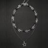 Dvouvrstvý černý korálkový hvězdicový choker náhrdelník Punk pentagram kožené šňůrky Náhrdelníky pro ženy dívky