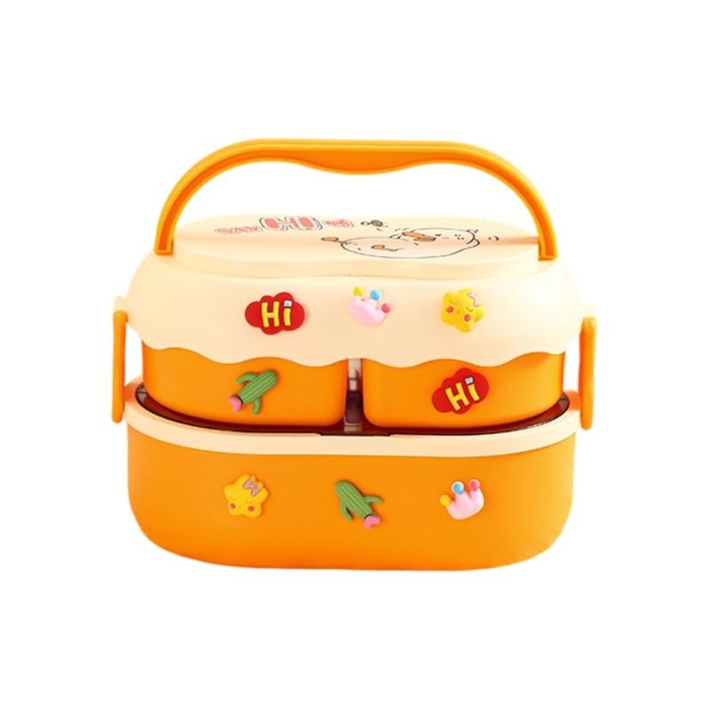 Двухслойный изолированный ланч-бокс 1600 мл, герметичный, подходит для микроволновой печи, контейнер для бенто с двойными отделениями для детей жёлтый