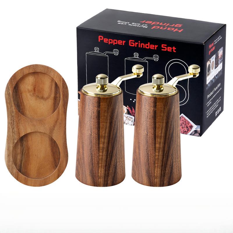 Acacia Wood Hand Crank Pepper Grinder, Manual Solid Wood Salt Spice Mill For Home Kitchen