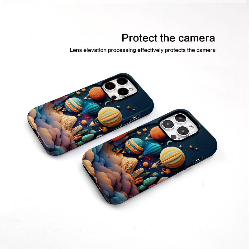 Hot Air Balloon Art Apple 16 Phone Case - Two-in-One for iPhone 14/15 Pro Max