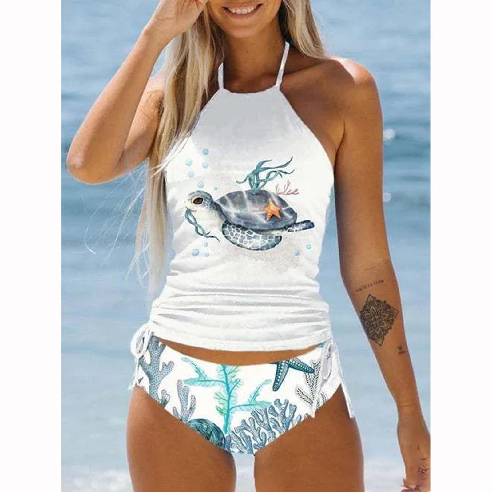 

Женский повседневный модный купальник-двойка с принтом S белый