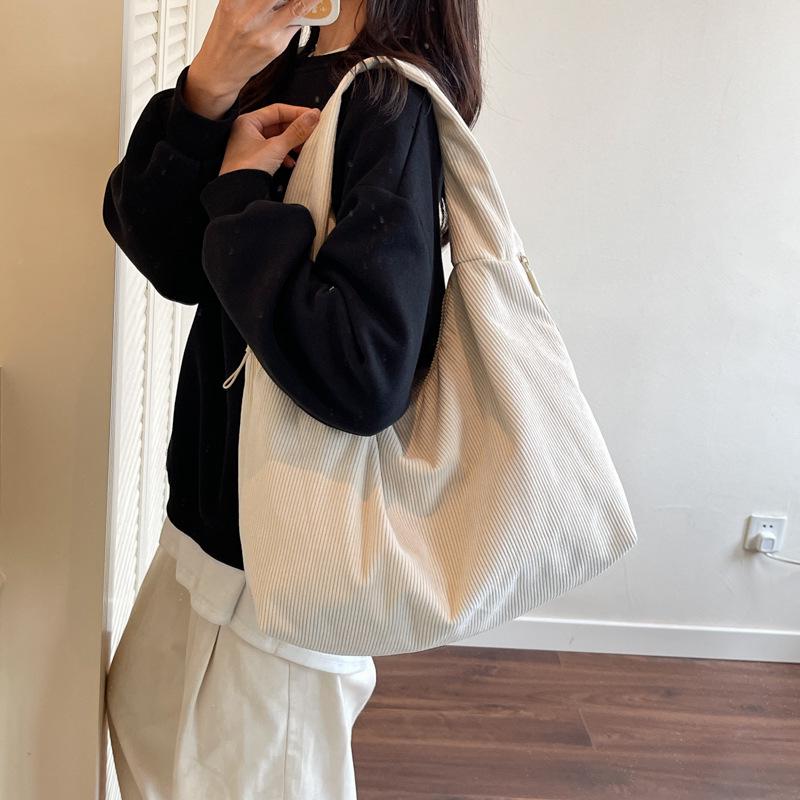 Women's Large Capacity Corduroy Tote Bag - Stylish Shoulder Bag for Students and Commuters