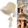 High Quality Sun Protection Straw Hat Foldable UPF 50+ Straw Sun Visors Large Brim UV Protect Lace Trim Hats Women Girls