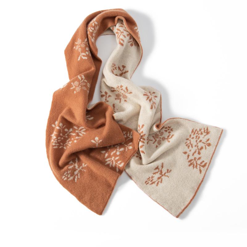 Women's 100% Cashmere Jacquard Scarf - Thick, Warm, Fashionable Knit Shawl for Autumn & Winter